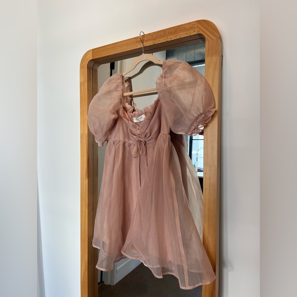 Tan Tulle Mini Dress